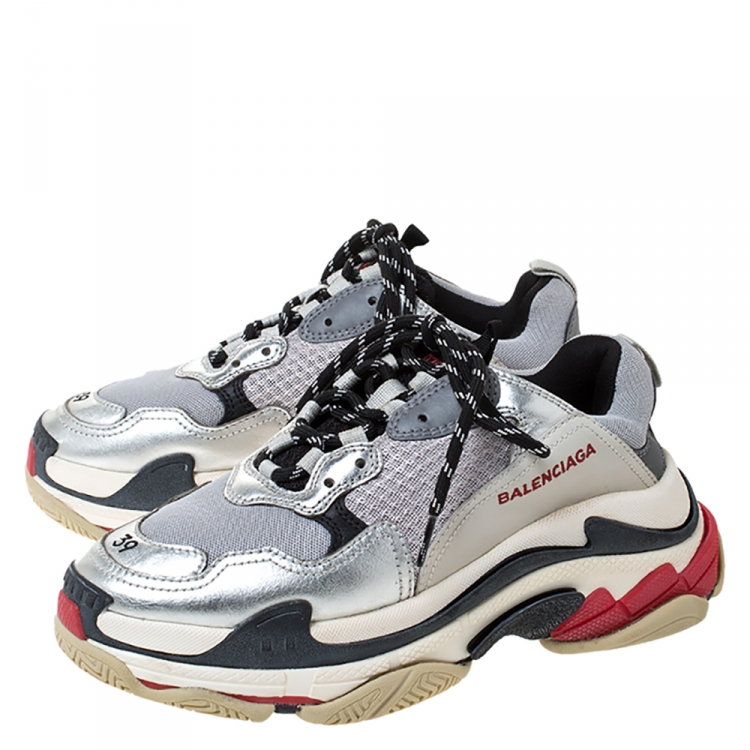 Pre Owned Balenciaga Multicolor Mesh And Leather Triple S Platform Sneakers Size 39