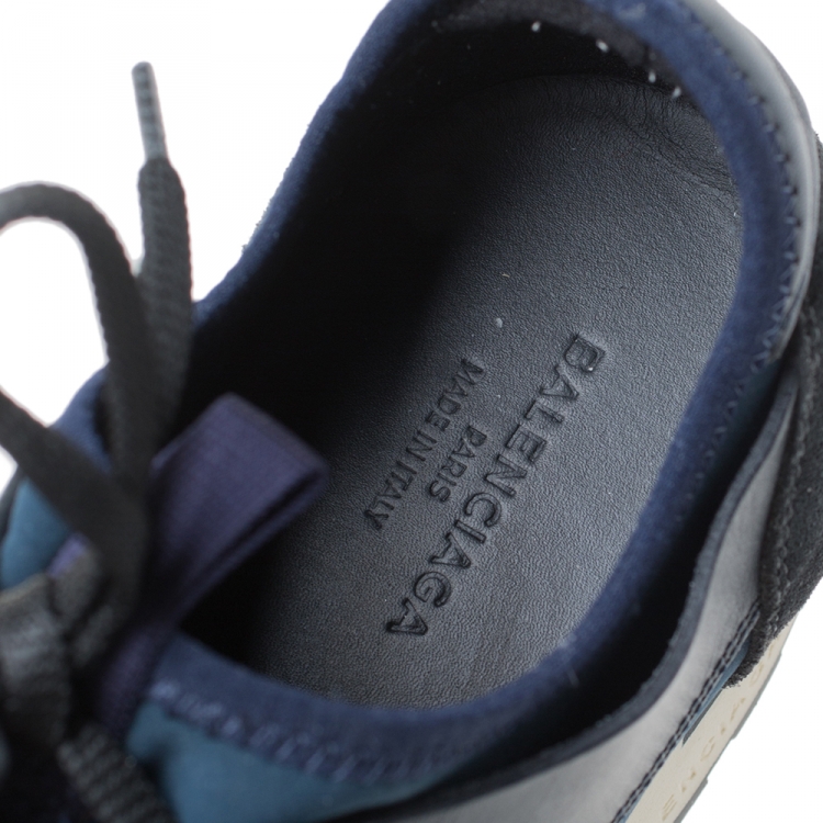 Pre Owned Balenciaga Black Leather, Mesh And Suede Race Runner Sneakers Size 41