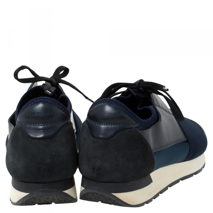 Pre Owned Balenciaga Black Leather, Mesh And Suede Race Runner Sneakers Size 41