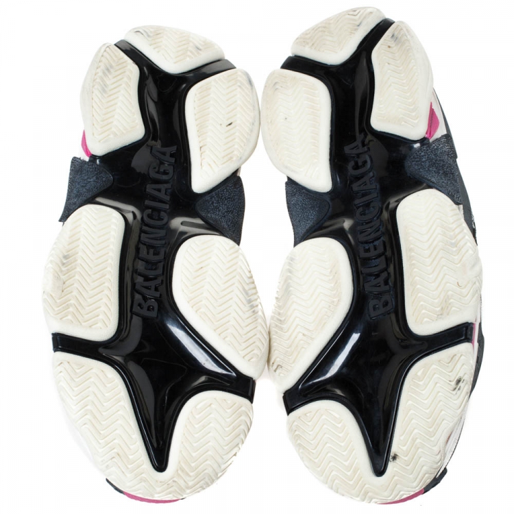 Pre Owned Balenciaga Neon Pink/Black Nubuck, Leather And Mesh Triple S Platform Sneakers Size 41