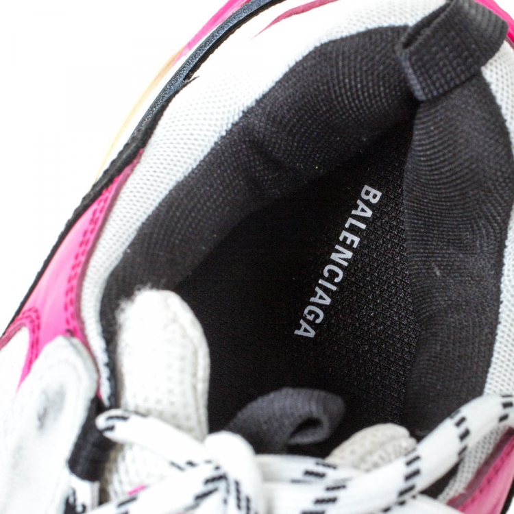 Pre Owned Balenciaga Neon Pink/Black Nubuck, Leather And Mesh Triple S Platform Sneakers Size 41
