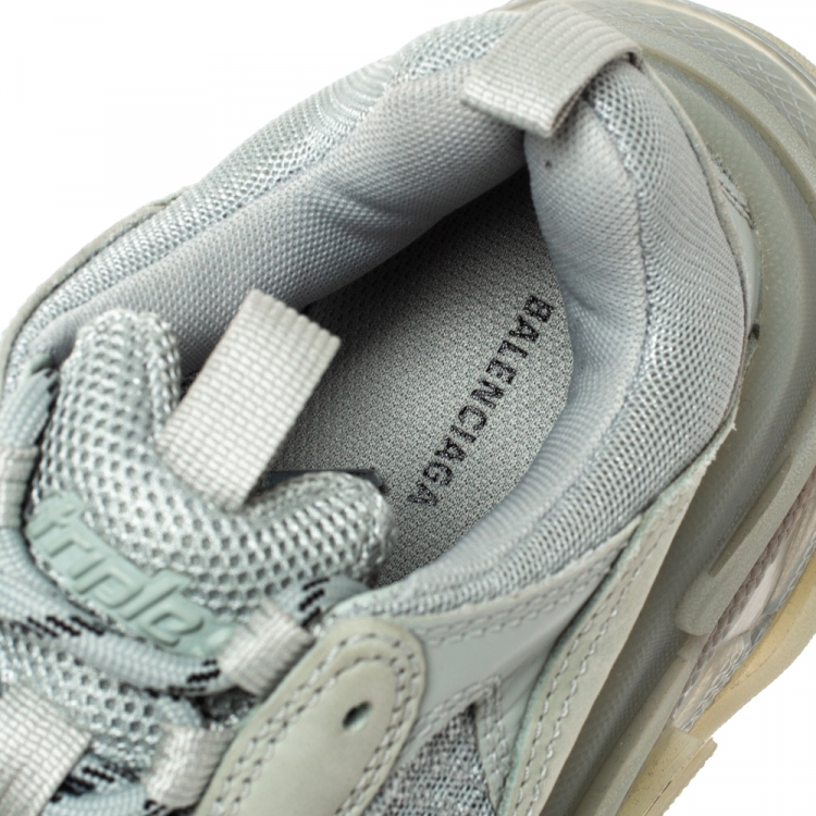 Pre Owned Balenciaga Grey Mesh And Leather Triple S Clear Sole Platform Sneakers Size 37