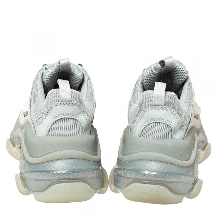 Pre Owned Balenciaga Grey Mesh And Leather Triple S Clear Sole Platform Sneakers Size 37