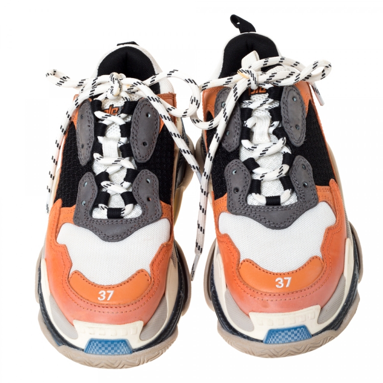 Pre Owned Balenciaga Multicolor Nubuck, Mesh And Leather Triple S Trainer Sneakers Size 37