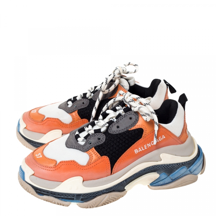 Pre Owned Balenciaga Multicolor Nubuck, Mesh And Leather Triple S Trainer Sneakers Size 37