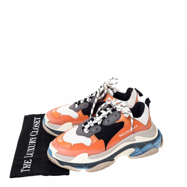 Pre Owned Balenciaga Multicolor Nubuck, Mesh And Leather Triple S Trainer Sneakers Size 37