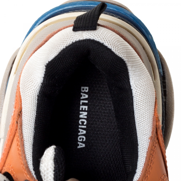Pre Owned Balenciaga Multicolor Nubuck, Mesh And Leather Triple S Trainer Sneakers Size 37