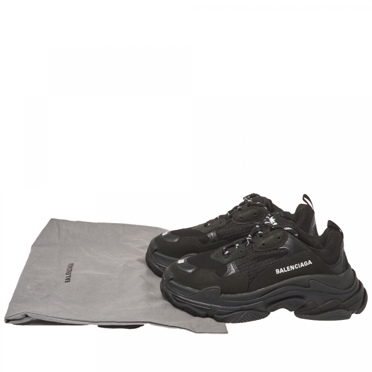 Pre Owned Balenciaga Black Leather And Mesh Triple S Sneakers Size 38