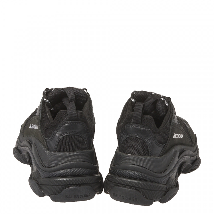Pre Owned Balenciaga Black Leather And Mesh Triple S Sneakers Size 38