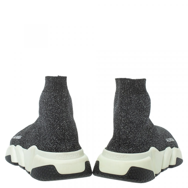 Pre Owned Balenciaga Black Glitter Knit Speed Sock Sneakers Size 37