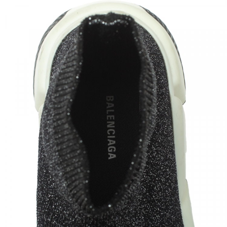 Pre Owned Balenciaga Black Glitter Knit Speed Sock Sneakers Size 37
