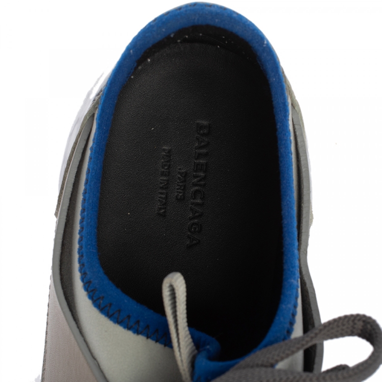 Pre Owned Balenciaga Grey/Blue Leather, Suede Race Runner Marble Sneakers Size 39