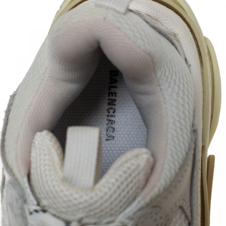 Pre Owned Balenciaga White/Beige Mesh And Nubuck Leather Triple S Low Top Sneakers Size 36