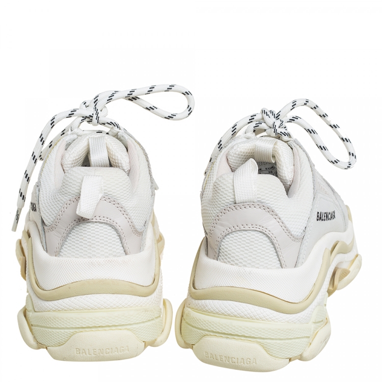 Pre Owned Balenciaga White/Beige Mesh And Nubuck Leather Triple S Low Top Sneakers Size 36
