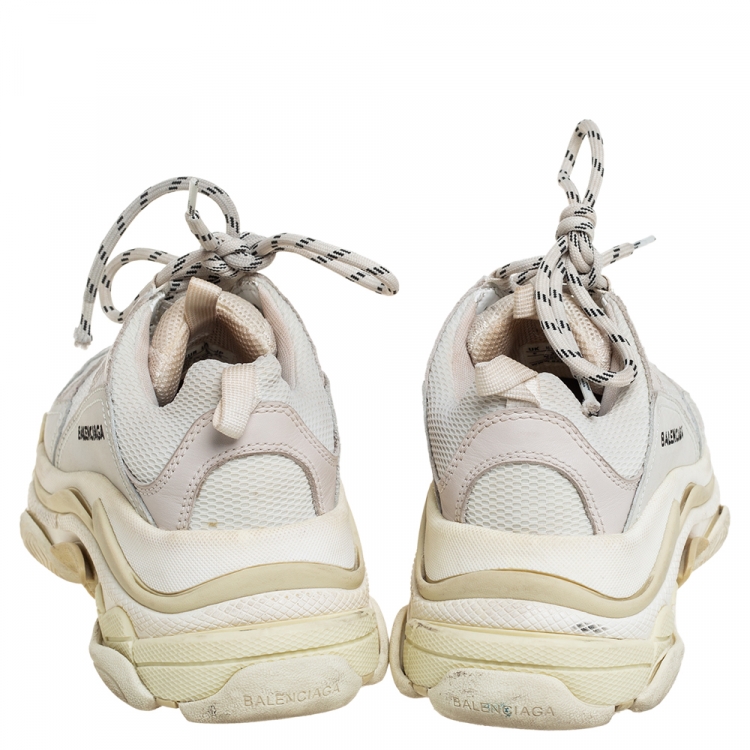 Pre Owned Balenciaga White/Grey Leather And Mesh Triple S Low Top Sneakers Size 38