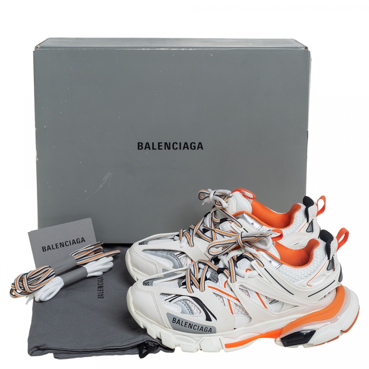 مملوكة مسبقًا Balenciaga White/Orange Rubber And Mesh Track Trainers Size 36