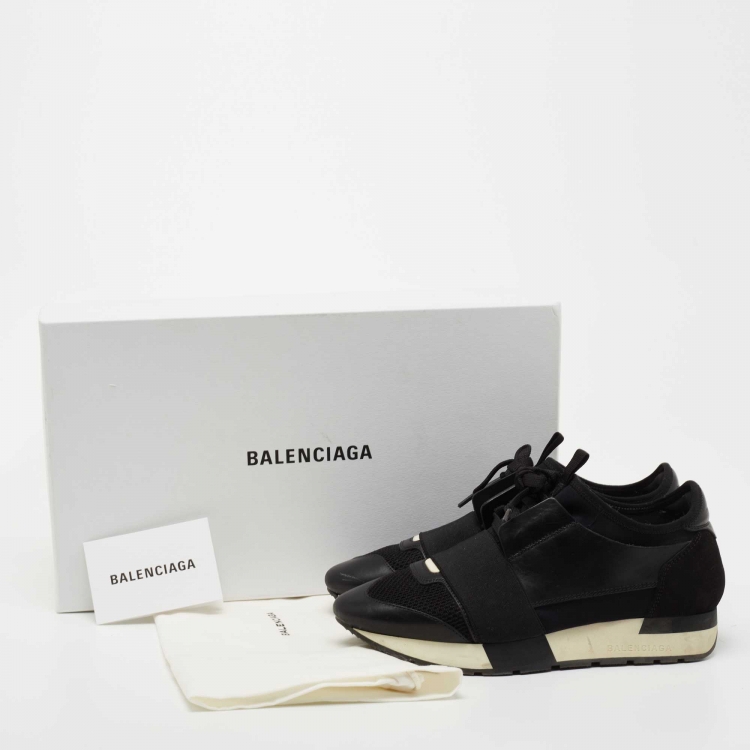 Pre Owned Balenciaga Black Leather and Suede Race Runner Sneakers Size 37