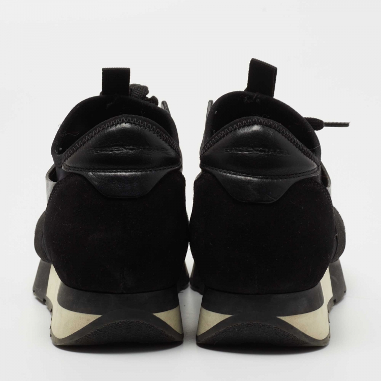 Pre Owned Balenciaga Black Leather and Suede Race Runner Sneakers Size 37