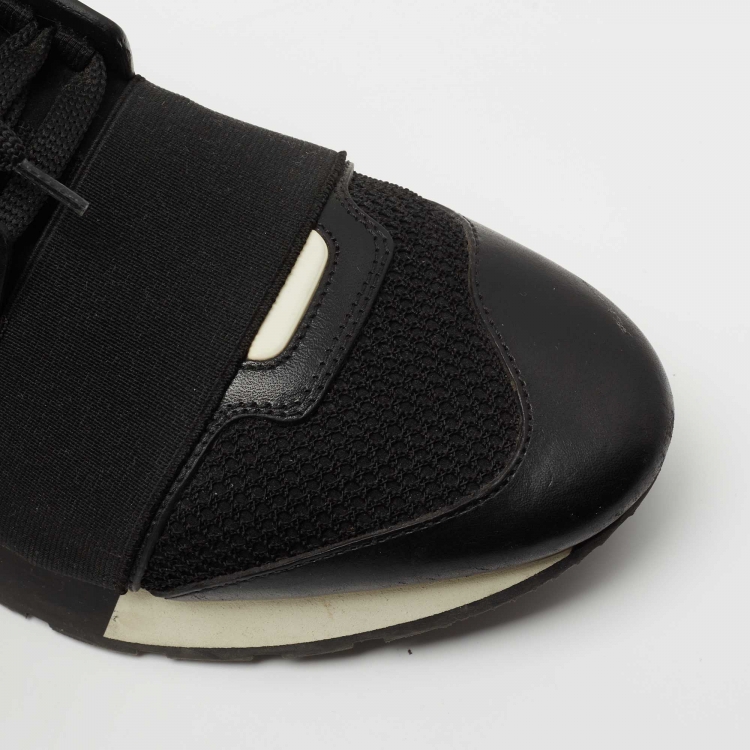 Pre Owned Balenciaga Black Leather and Suede Race Runner Sneakers Size 37