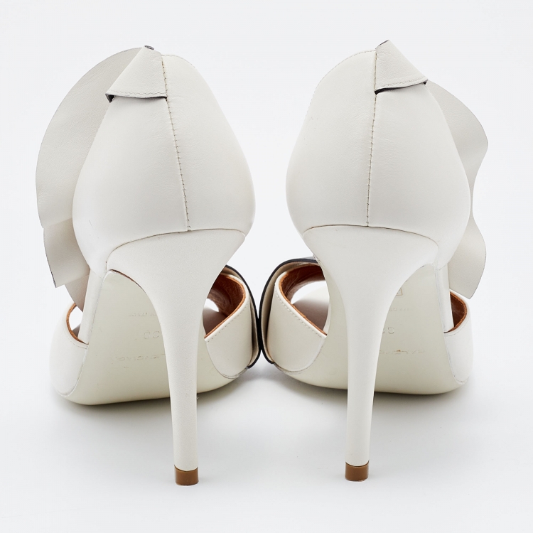 Pre Owned Balenciaga White/Black Leather Ruffle Trim D'Orsay Pumps Size 38