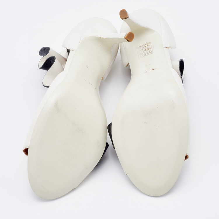 Pre Owned Balenciaga White/Black Leather Ruffle Trim D'Orsay Pumps Size 38
