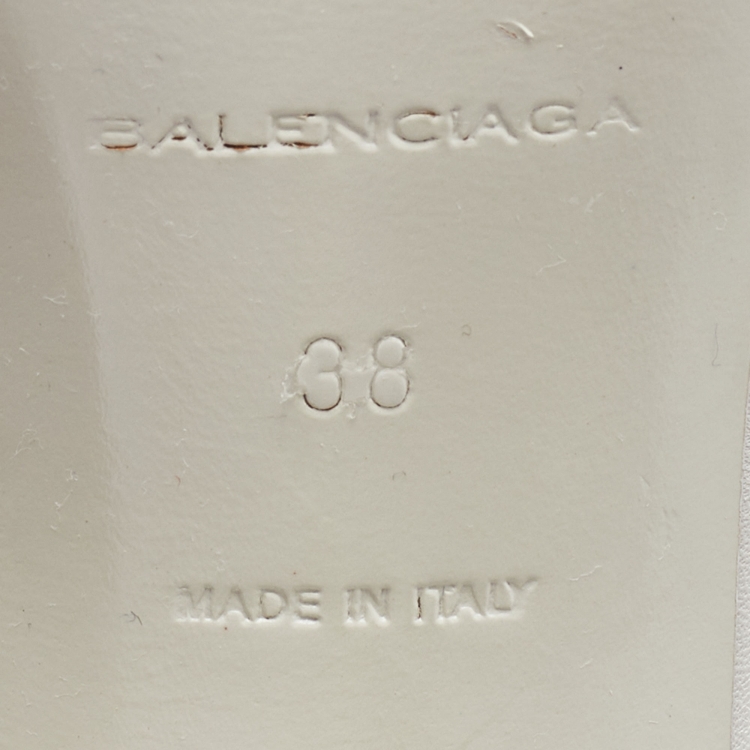 Pre Owned Balenciaga White/Black Leather Ruffle Trim D'Orsay Pumps Size 38