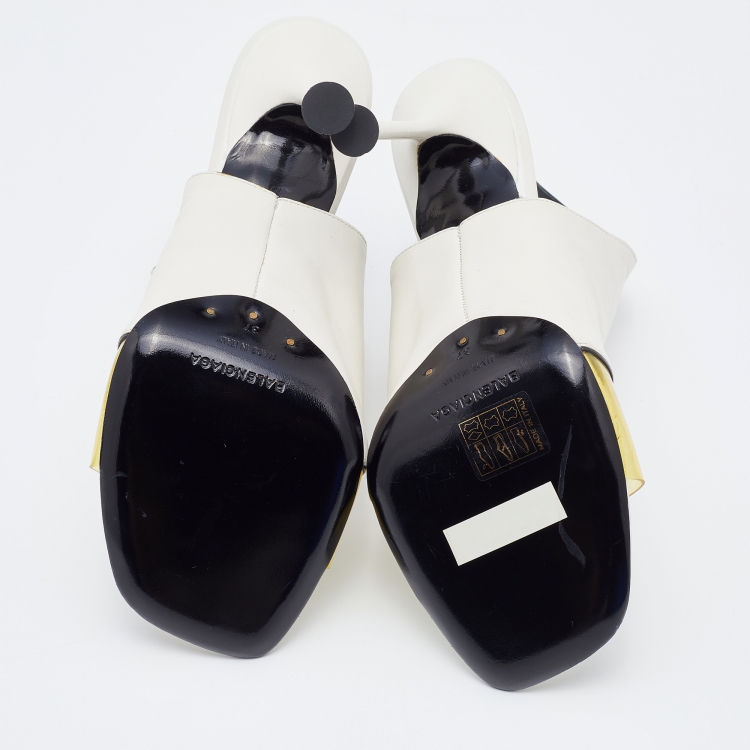 Pre Owned Balenciaga White Leather and PVC Glove Open Toe Mules Size 37