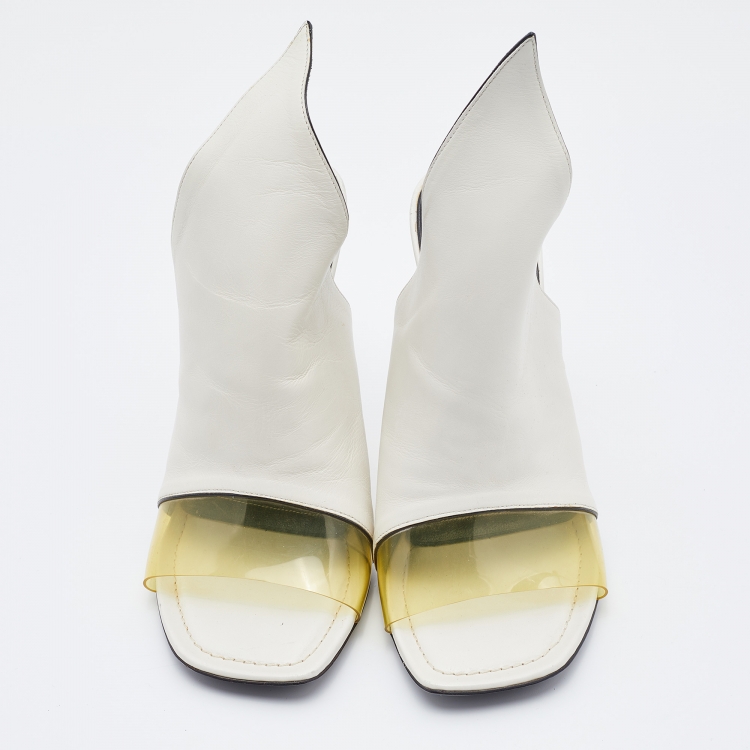 Pre Owned Balenciaga White Leather and PVC Glove Open Toe Mules Size 37
