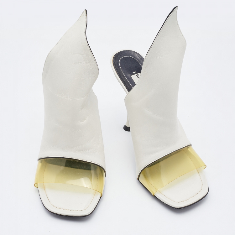 Pre Owned Balenciaga White Leather and PVC Glove Open Toe Mules Size 37