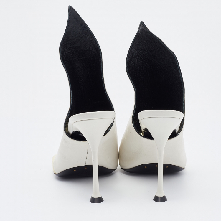 Pre Owned Balenciaga White Leather and PVC Glove Open Toe Mules Size 37