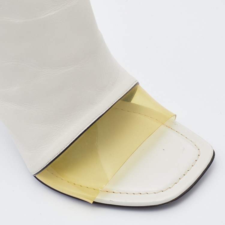 Pre Owned Balenciaga White Leather and PVC Glove Open Toe Mules Size 37