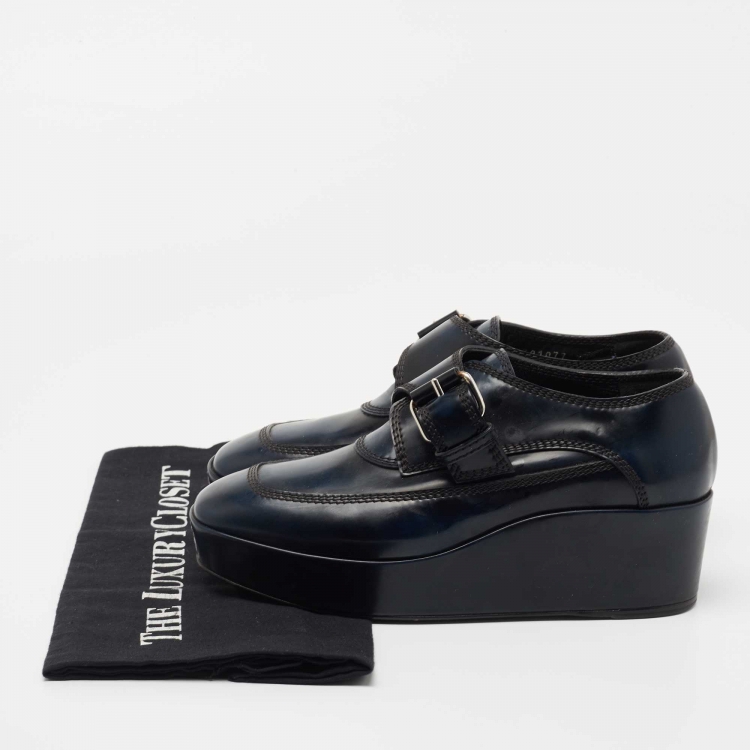 Pre Owned Balenciaga Two Tone Leather Monk Strap Platform Loafers Size 36