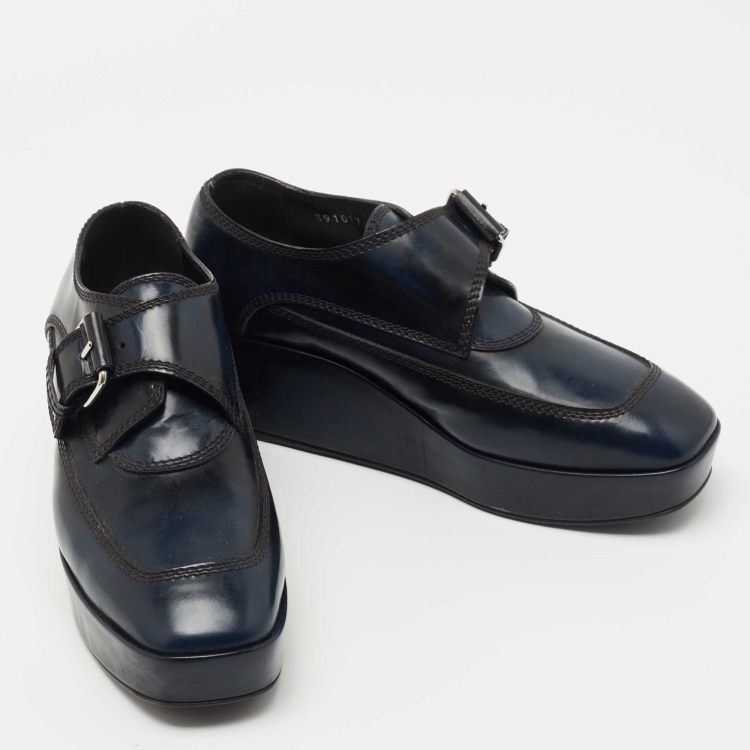 Pre Owned Balenciaga Two Tone Leather Monk Strap Platform Loafers Size 36