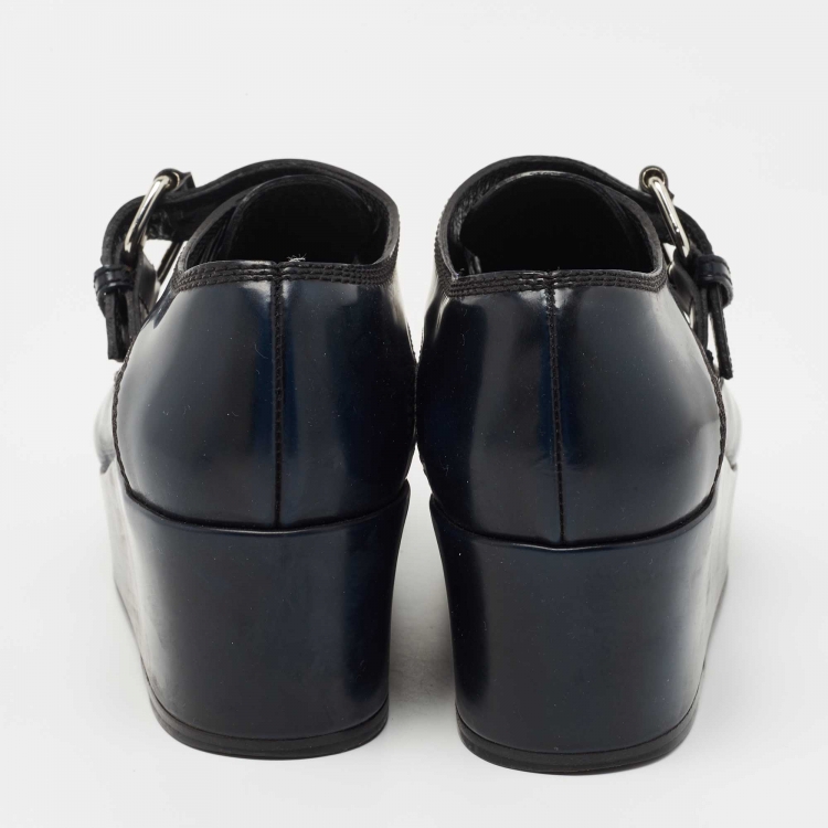Pre Owned Balenciaga Two Tone Leather Monk Strap Platform Loafers Size 36