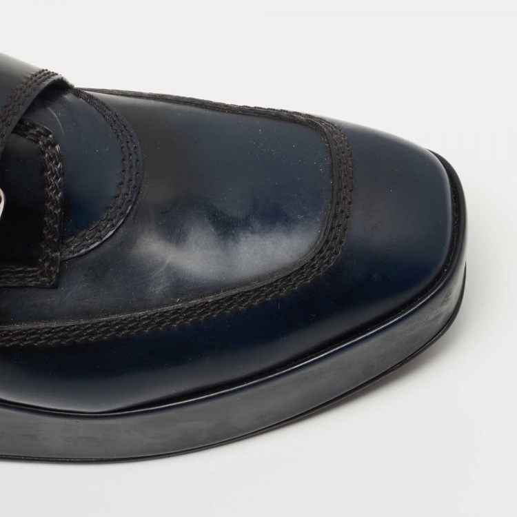 Pre Owned Balenciaga Two Tone Leather Monk Strap Platform Loafers Size 36