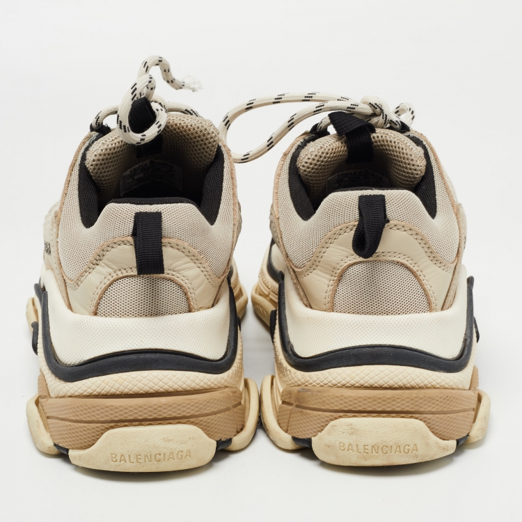 Pre Owned Balenciaga Grey Mesh and Leather Triple S Sneakers Size 37