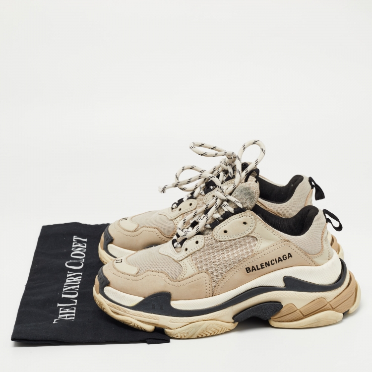 Pre Owned Balenciaga Grey Mesh and Leather Triple S Sneakers Size 37