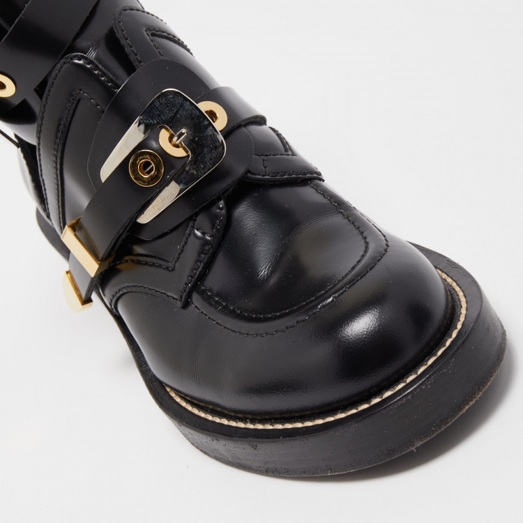 Pre Owned Balenciaga Black Leather Ceinture Ankle Boots Size 38