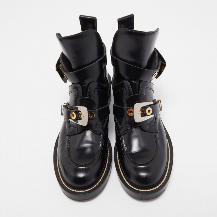 Pre Owned Balenciaga Black Leather Ceinture Ankle Boots Size 38