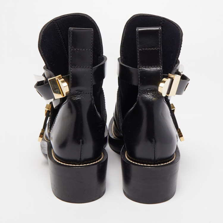 Pre Owned Balenciaga Black Leather Ceinture Ankle Boots Size 38