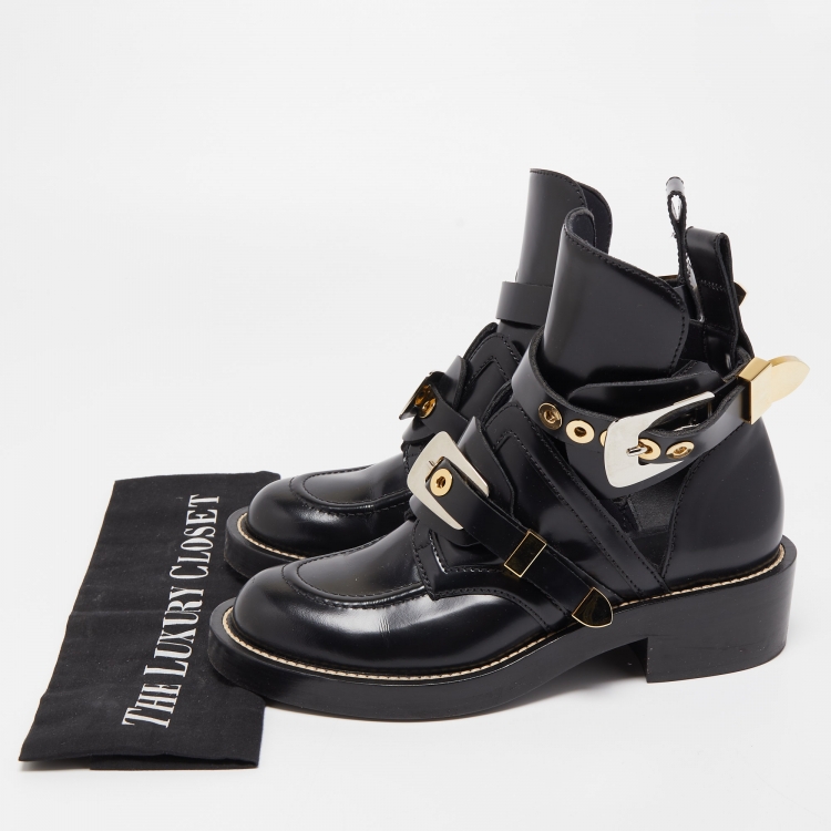 Pre Owned Balenciaga Black Leather Ceinture Ankle Boots Size 38