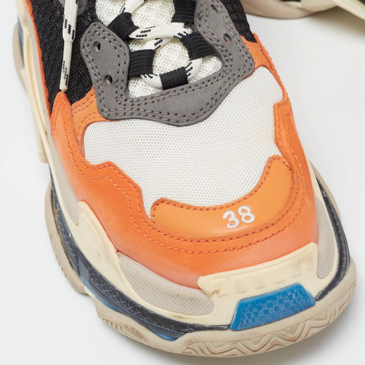 Pre Owned Balenciaga Multicolor Faux Leather  and Mesh Triple S Sneakers Size 38