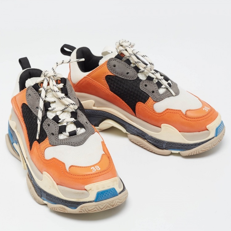 Pre Owned Balenciaga Multicolor Faux Leather  and Mesh Triple S Sneakers Size 38