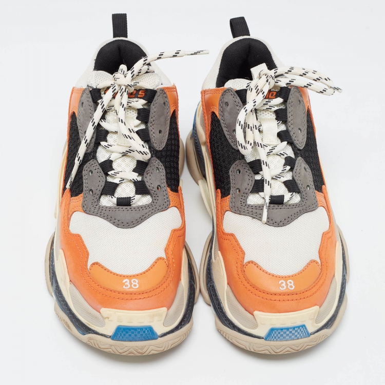 Pre Owned Balenciaga Multicolor Faux Leather  and Mesh Triple S Sneakers Size 38