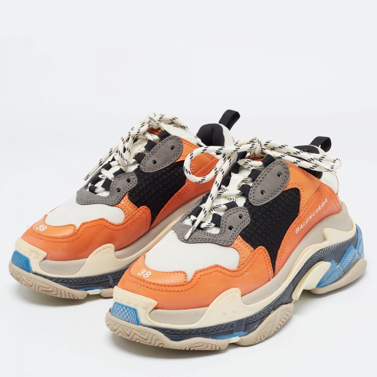 Pre Owned Balenciaga Multicolor Faux Leather  and Mesh Triple S Sneakers Size 38