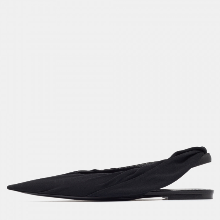 Pre Owned Balenciaga Black Fabric and Leather Knife Slingback Ballet Flats Size 40 