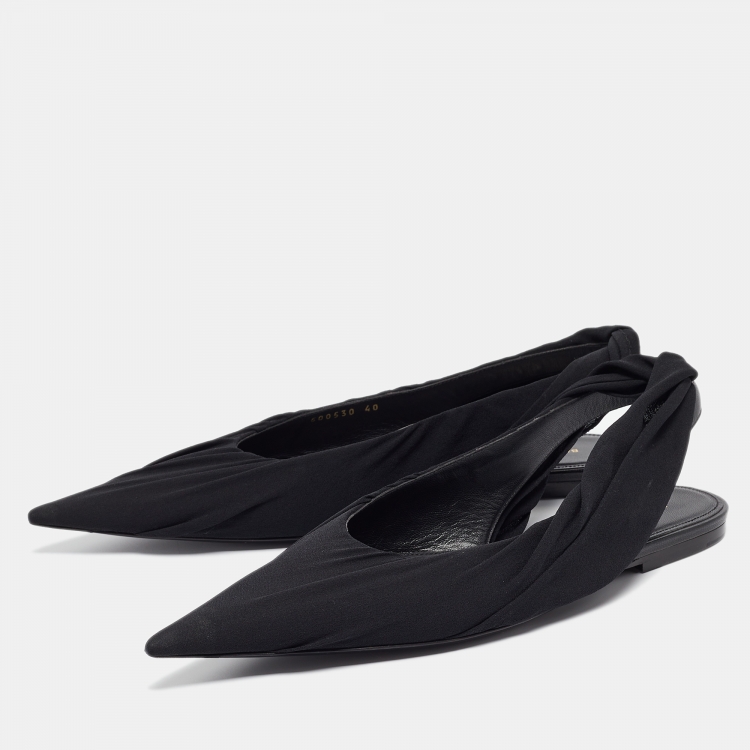 Pre Owned Balenciaga Black Fabric and Leather Knife Slingback Ballet Flats Size 40 