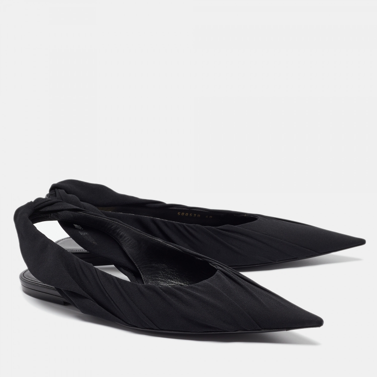 Pre Owned Balenciaga Black Fabric and Leather Knife Slingback Ballet Flats Size 40 