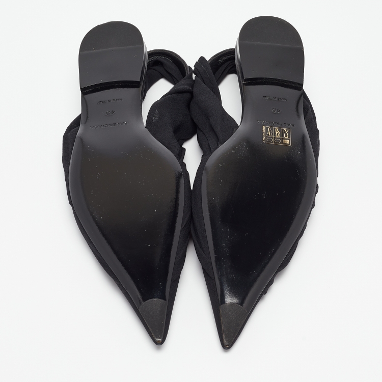 Pre Owned Balenciaga Black Fabric and Leather Knife Slingback Ballet Flats Size 40 