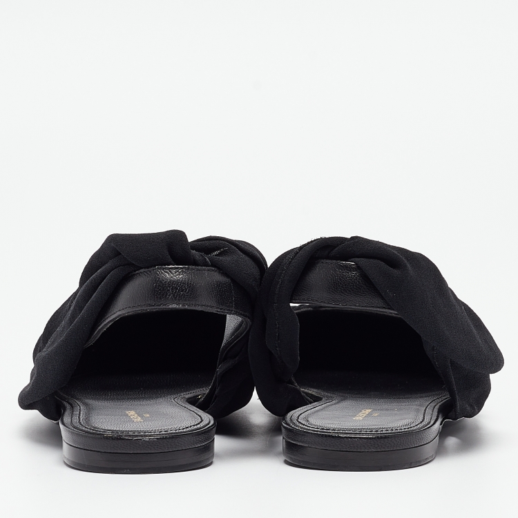 Pre Owned Balenciaga Black Fabric and Leather Knife Slingback Ballet Flats Size 40 